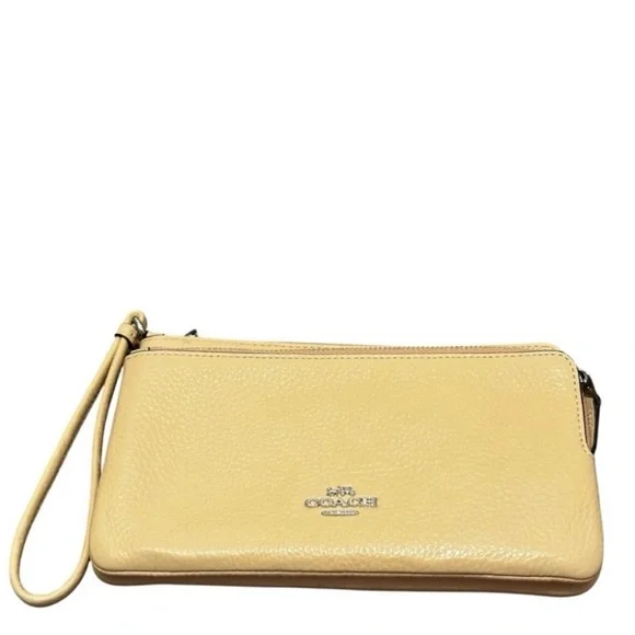 🌻 NWT! COACH Vanilla Yellow Double Zip Pebble Leather Wallet/Clutch/Wristlet - Picture 2 of 9